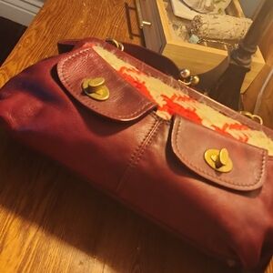 Miu Miu Burgundy Leather Strap Bag with Cream and Red Knit Detail